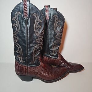Larry Mahan Cherry Lizard Western Cowboy Boots M6.5/W8